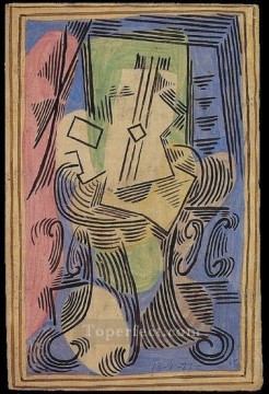 Pablo Picasso Painting - Still life with guitar on pedestal table 1922 Pablo Picasso